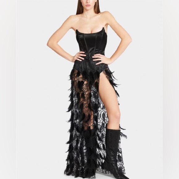 Betsey Johnson Feather beaded sheer strapless maxi dress nwot - Picture 3 of 9